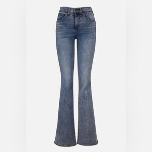 VERONICA BEARD Beverly Blue Mist High-Rise Skinny Flare Raw Hem Jean— Size 12